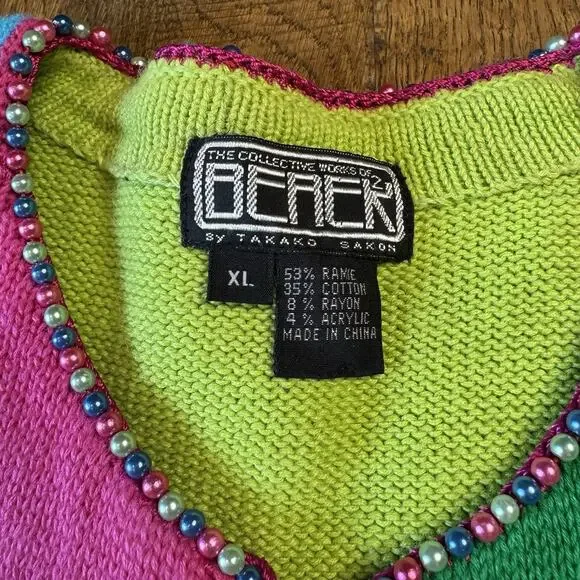 VTG The Collective Works of Berek 2 Pink Flamingo Sweater Silk Blend Tank Sz XL - Picture 3 of 8